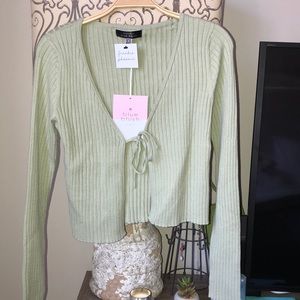 Super Cute Tie Cardi Long Sleeve in Lime